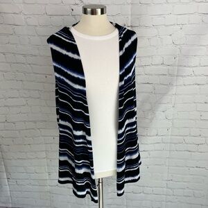 Chico’s XL/3 Travelers Blue/Black/White Striped Sleeveless Vest Cardigan